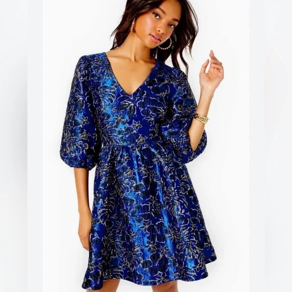green emerald velvet dress Lilly Pulitzer UPF 50+ Nadine Dress Multi Rose to The Occasion Engineered  Chilly Lilly XS at Amazon Women's Clothing store main image 1